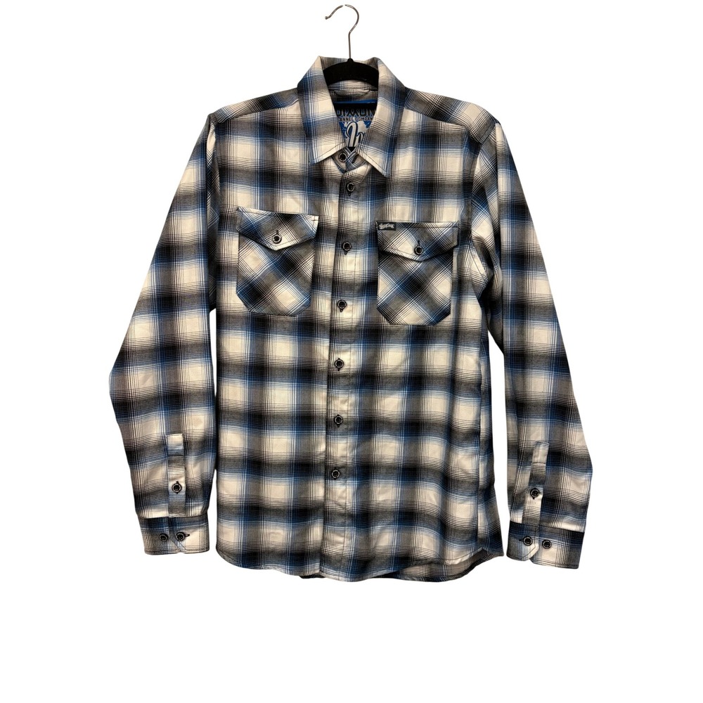 Dixxon Flannel Shirt Small Mens Blue Black Plaid West Coast Customs Button Up